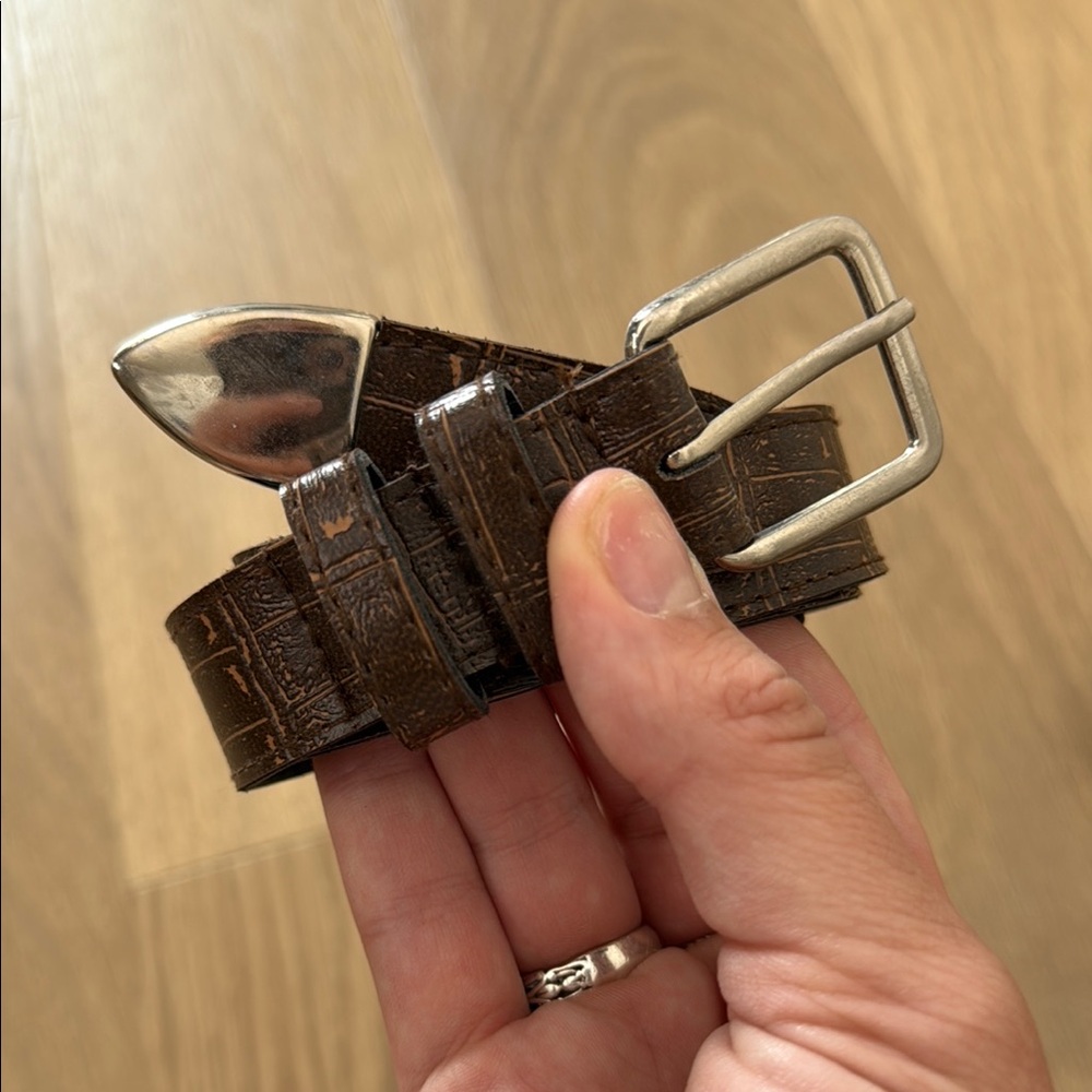 Brown Leather Belt with Silver Buckle